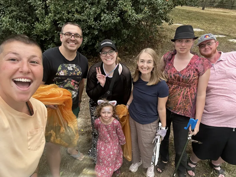Trash walk paired with cat birthday party fun