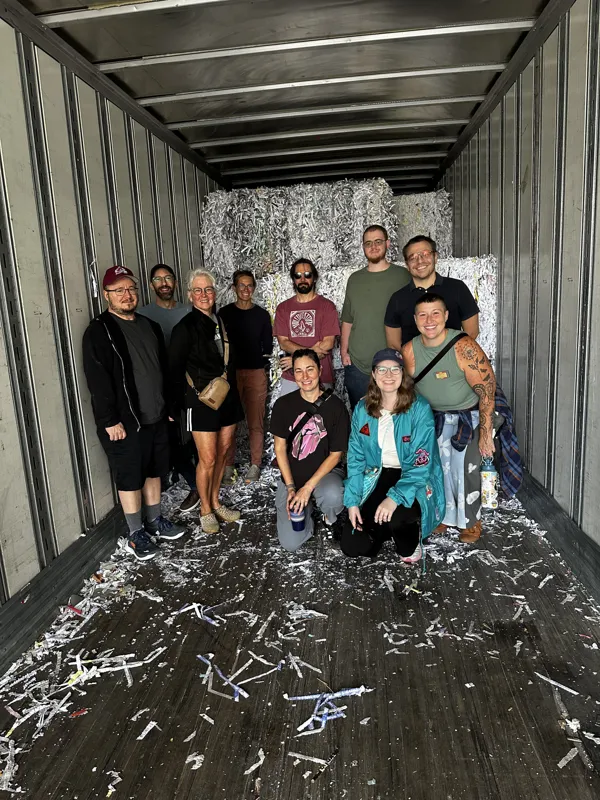 One of these shredded paper bales weighs 1200lbs! Size of an elephant.